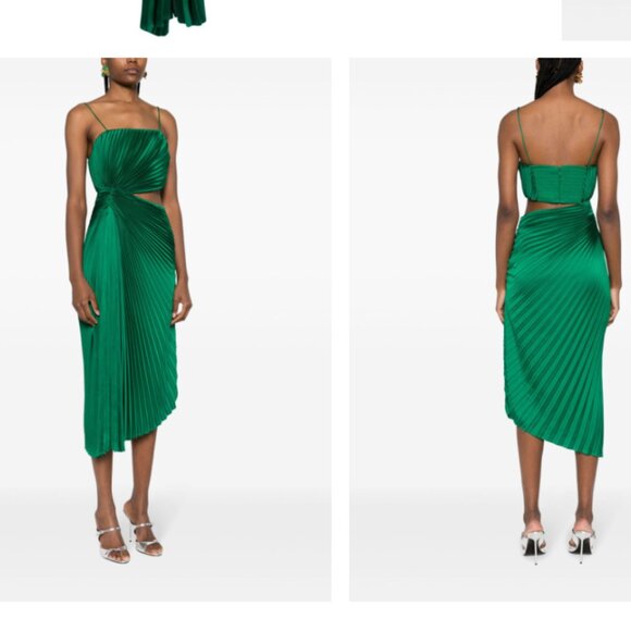Alice + Olivia GREEN Pleated Fayeth Midi Dress | Size 4 - Picture 9 of 9